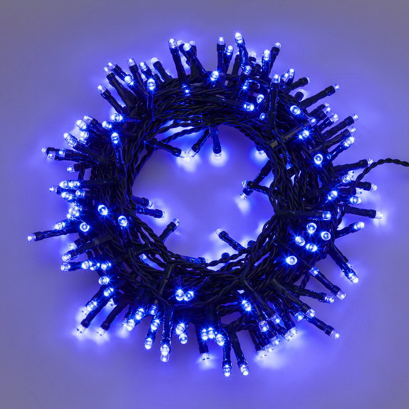 LED řetěz 12,8m 320 LED 31V venkovní, 8 programů modrá