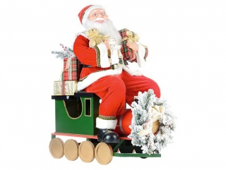 Vánoční figurína  Santa Claus ve vlaku, 90cm
